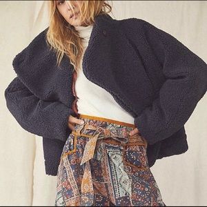 Free People Navy Blue Teddy Jacket NWT